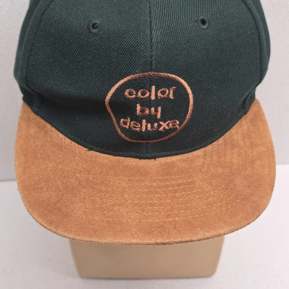 Color by Deluxe Hollywood Snapback Hat Green Brown Leather Vintage